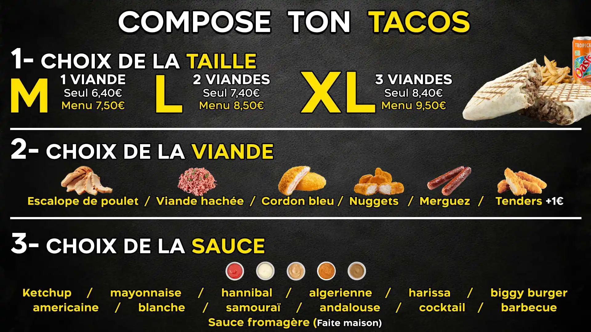 Menu Tacos O'Délice Tourcoing