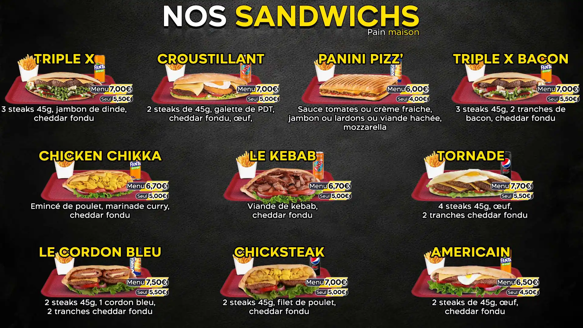 Menu Sandwichs O'Délice Tourcoing