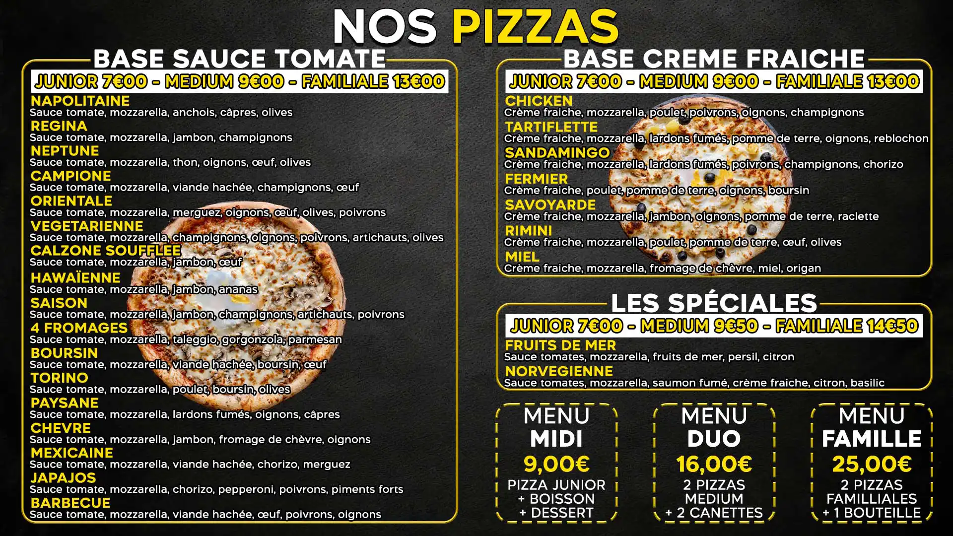 Menu Pizza O'Délice Tourcoing