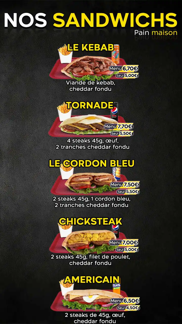 Menu Sandwichs Tourcoing
