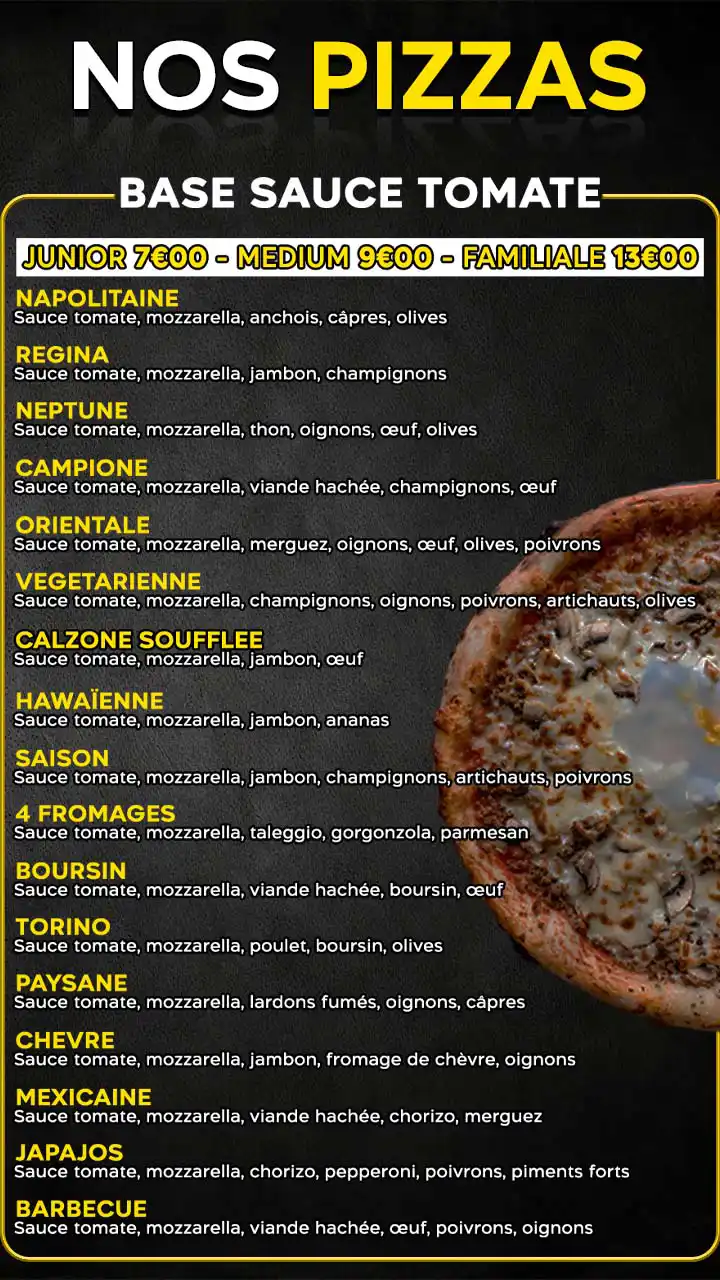 Menu Pizza Tourcoing