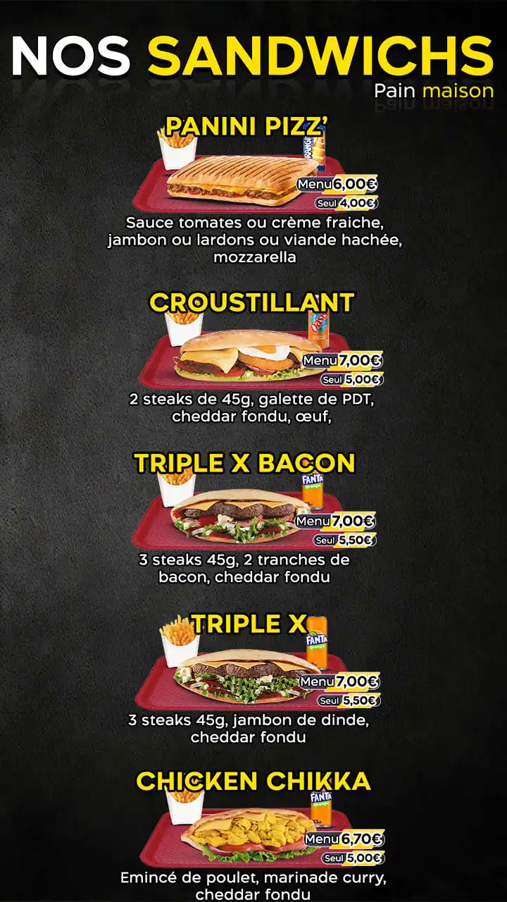 Menu Sandwich Tourcoing