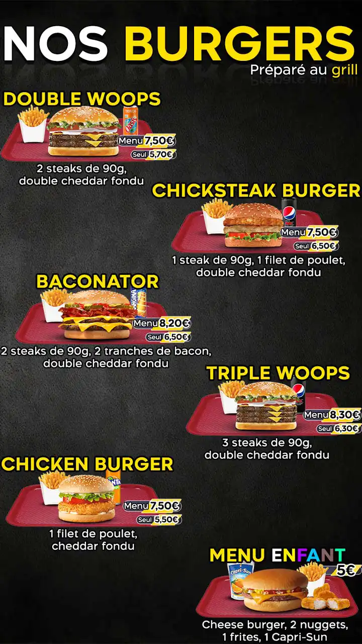 Menu Burgers Tourcoing