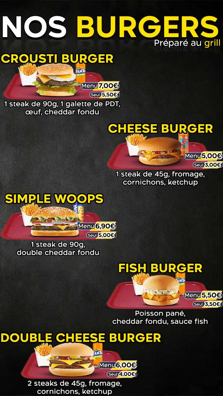 Menu Burgers Tourcoing