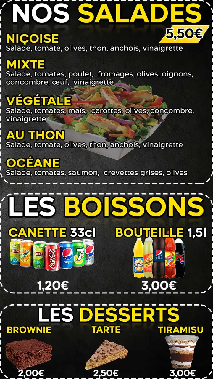 Menu Salades, boissons et desserts Tourcoing